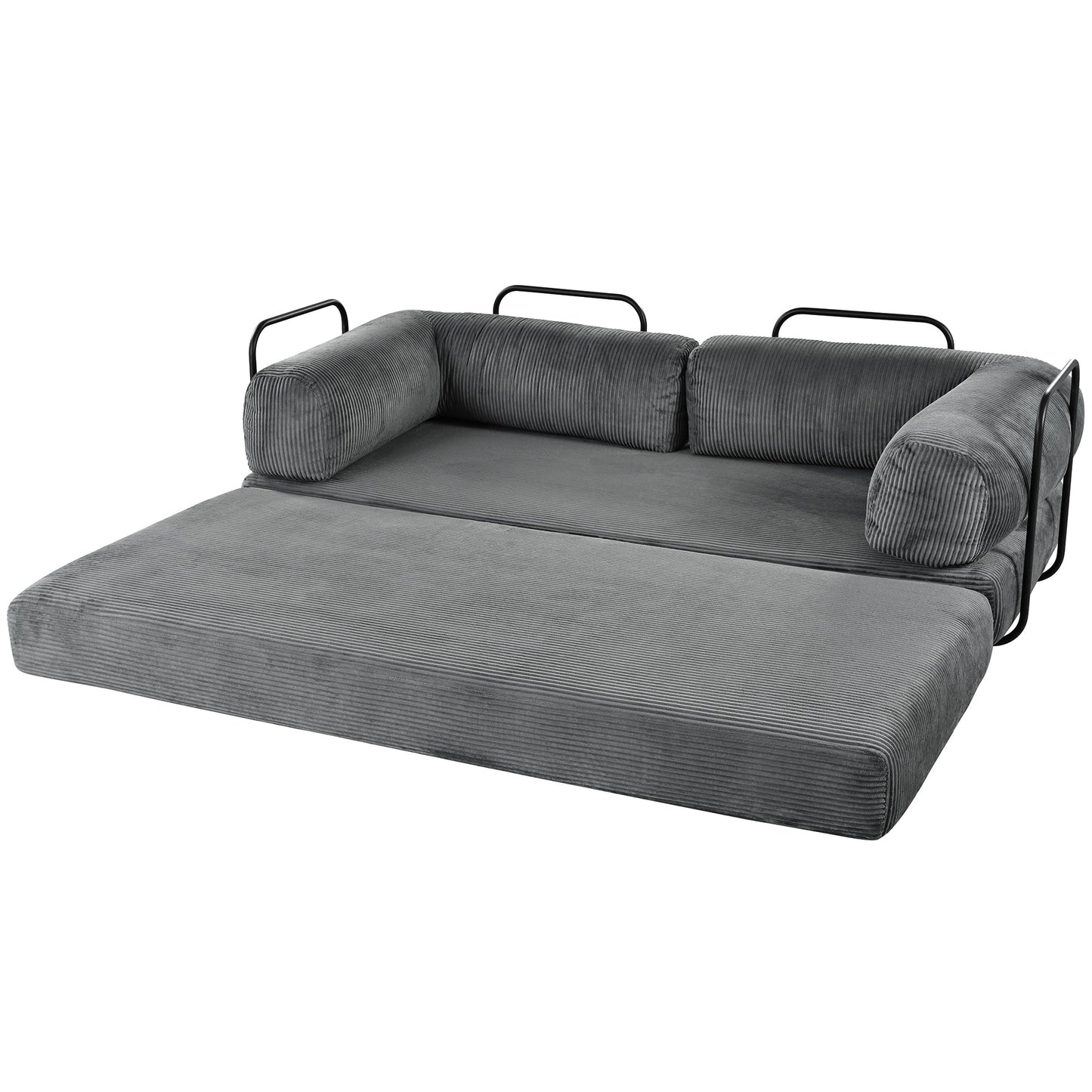 4-Seat Modular Sectional Sofa in Gray Corduroy - Converts to Guest Bed (No Assembly)