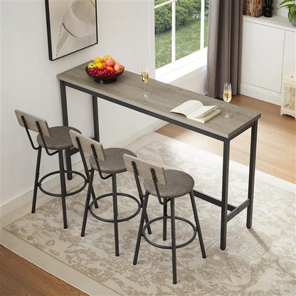 Modern Rustic Bar Height Table with Stools, Space-Saving Design