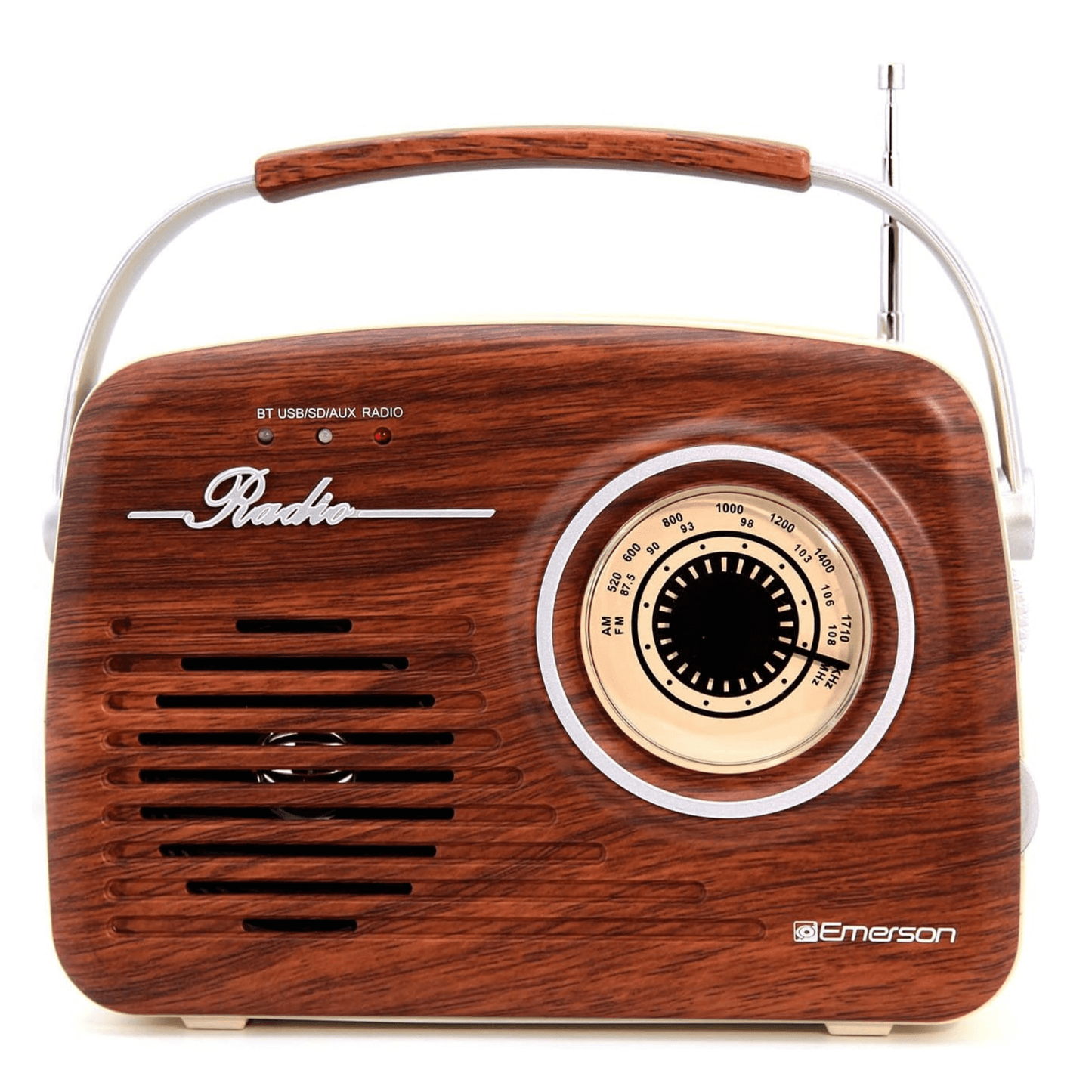 Emerson Retro Radio Bluetooth 5.0 Portable AM/FM Rechargeable Analog Wood Finish