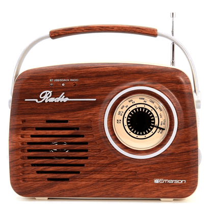 Emerson Retro Radio Bluetooth 5.0 Portable AM/FM Rechargeable Analog Wood Finish