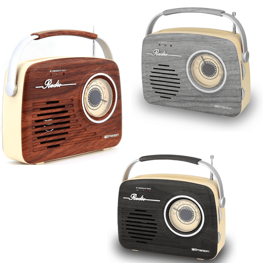 Emerson Retro Radio Bluetooth 5.0 Portable AM/FM Rechargeable Analog Wood Finish