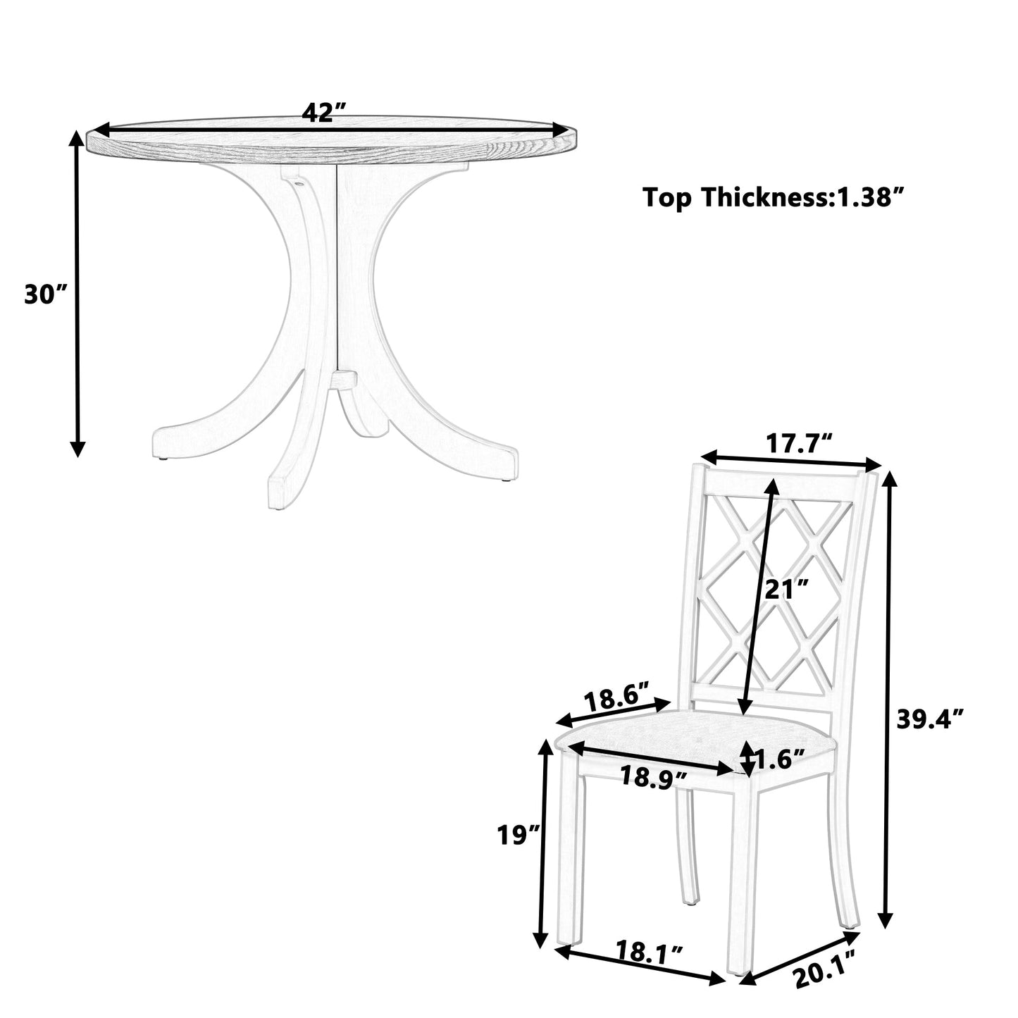42” Pedestal Dining Table Set for 4 — Brown Wood & Linen Seating