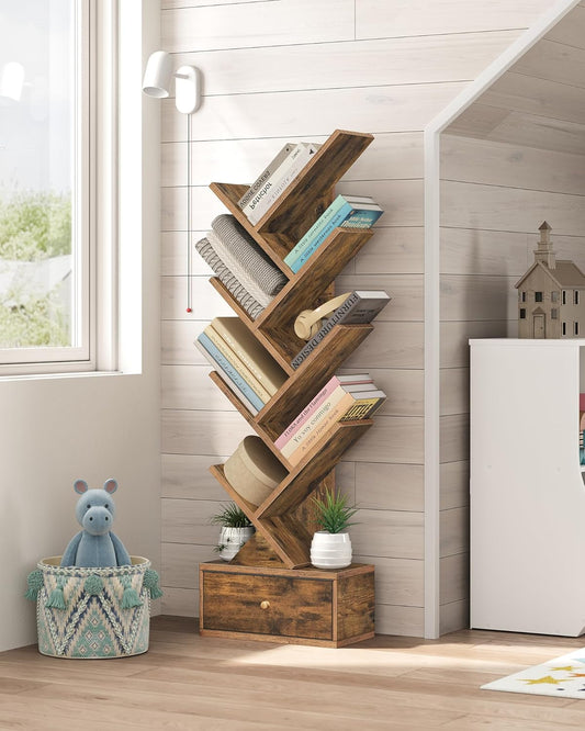 9-Tier Tree Book Shelf with Drawer