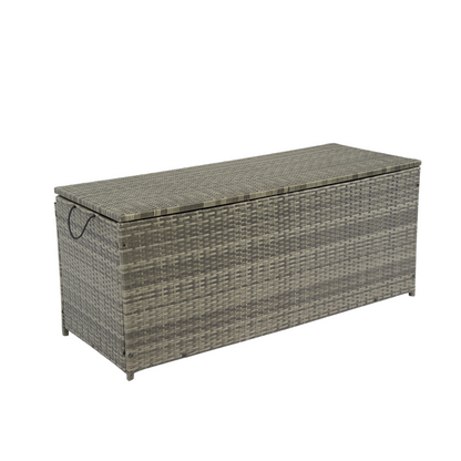 113 Gallon Rattan Deck Box Outdoor Storage Trunk Grey Wicker Patio Side Table
