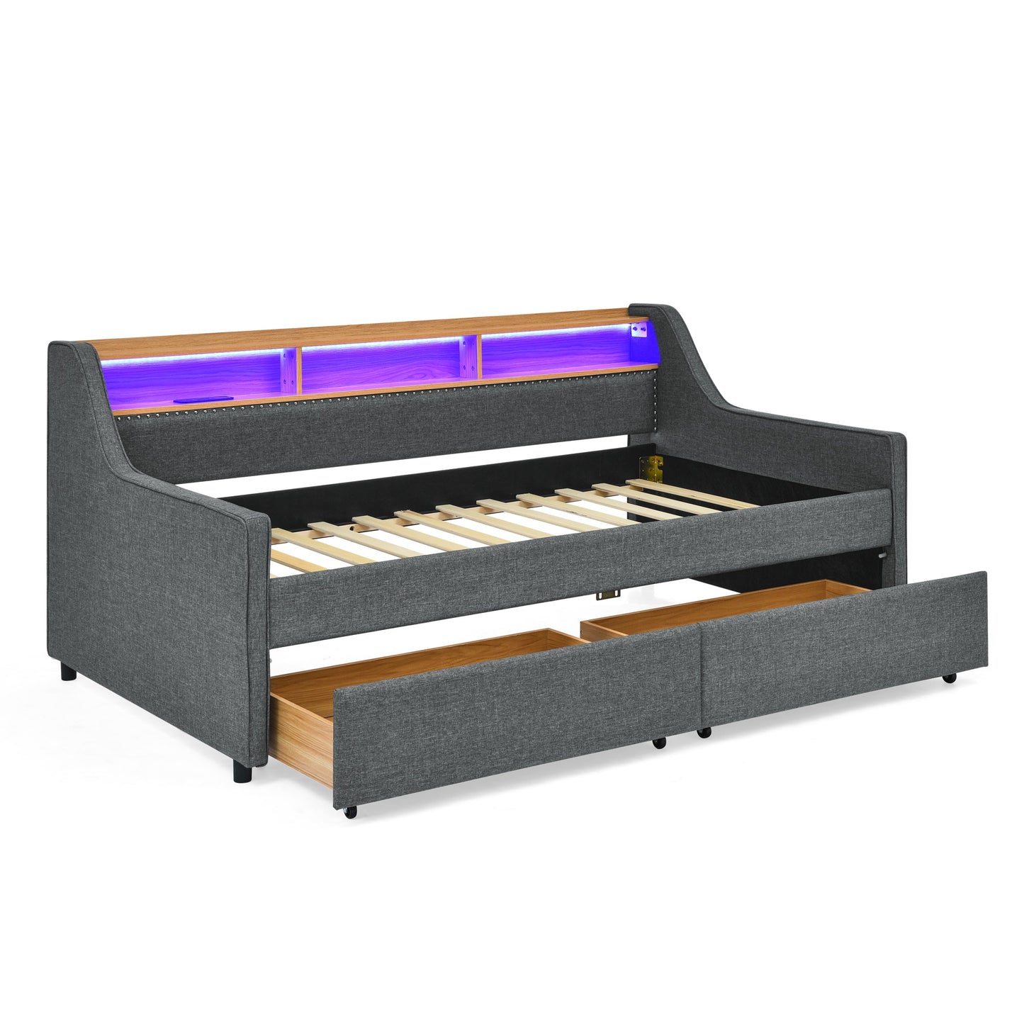 Modern Twin Bed Frame with Headboard Storage and RGB Lights Decor Moxie Home Finds