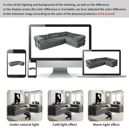 4-Seat Modular Sectional Sofa in Gray Corduroy - Converts to Guest Bed (No Assembly)