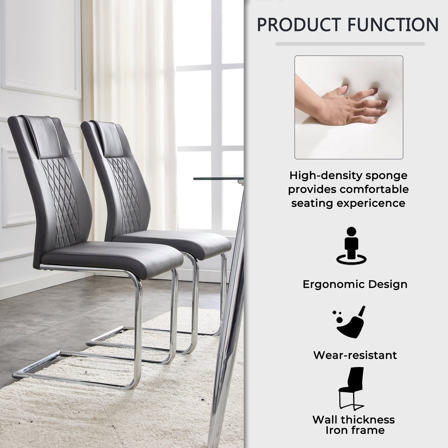 Contemporary Padded Grey Dining Chair with Plated Legs