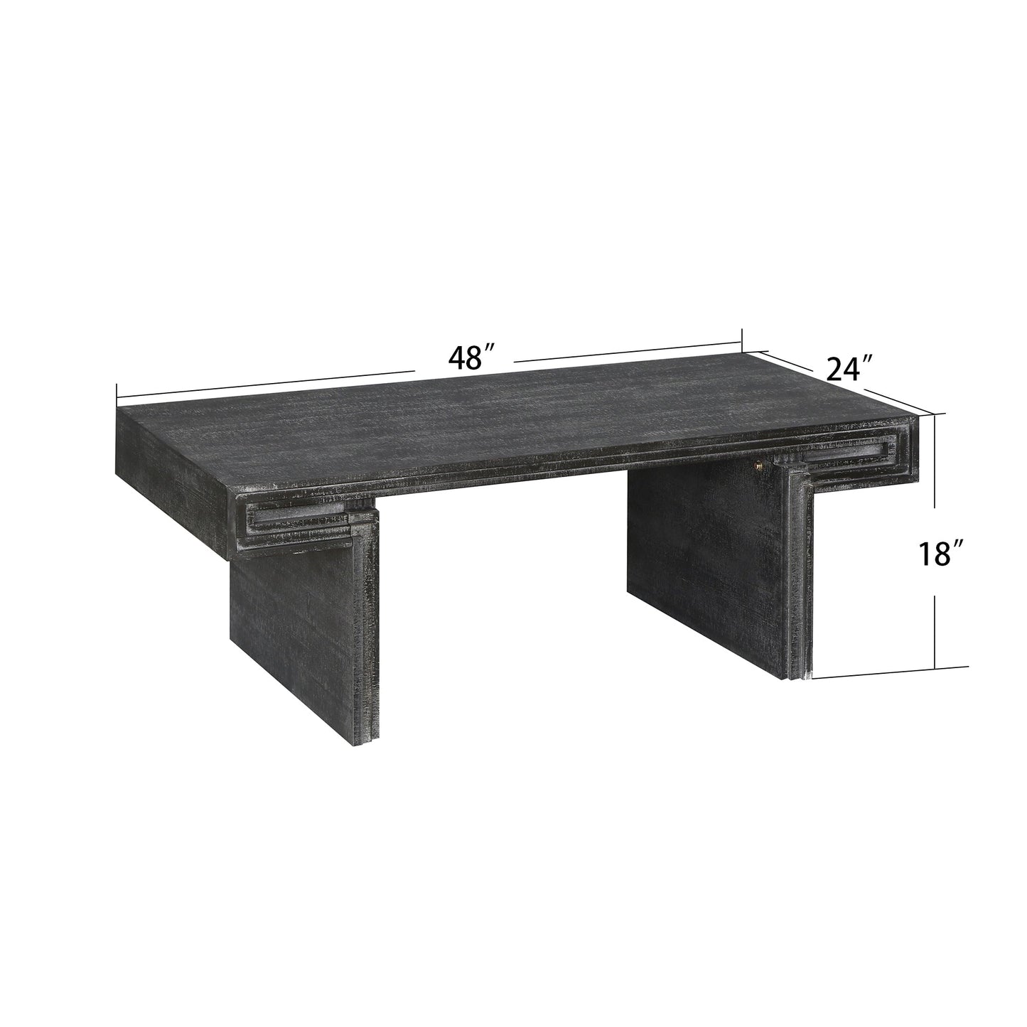 American Vintage Industrial Coffee Table, Premium Reclaimed Lacquered Black Wood Replica