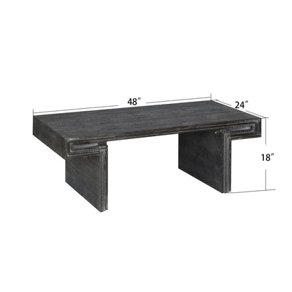 American Vintage Industrial Coffee Table, Premium Reclaimed Lacquered Black Wood Replica