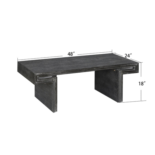 American Vintage Industrial Coffee Table, Premium Reclaimed Lacquered Black Wood Replica