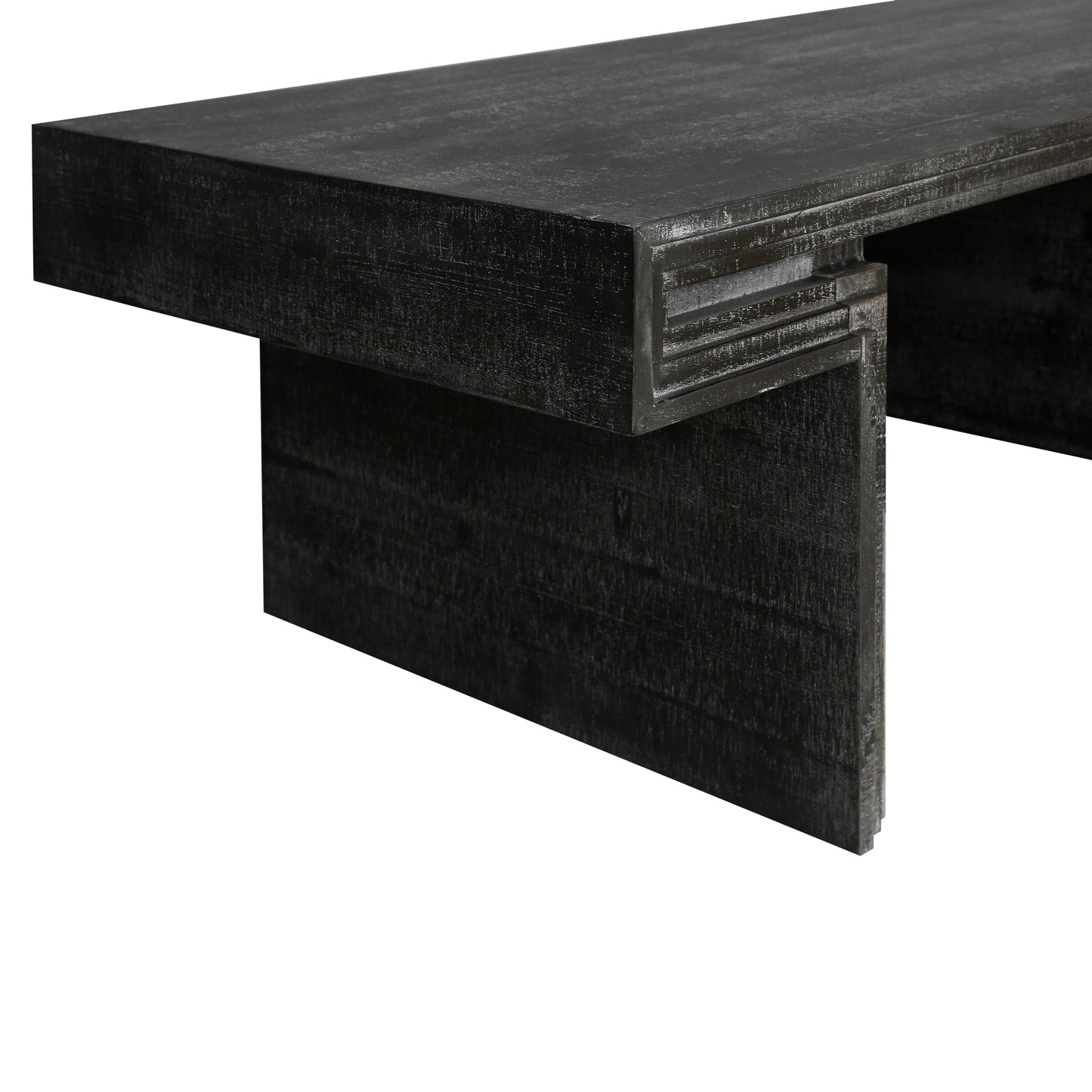 American Vintage Industrial Coffee Table, Premium Reclaimed Lacquered Black Wood Replica