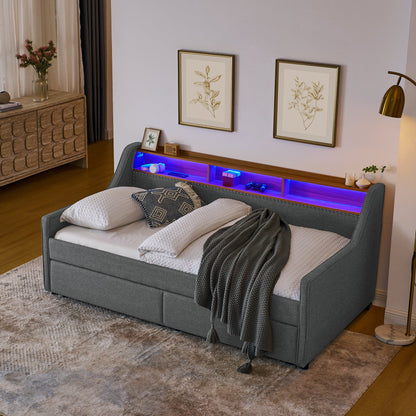 Modern Twin Bed Frame with Headboard Storage and RGB Lights Decor Moxie Home Finds