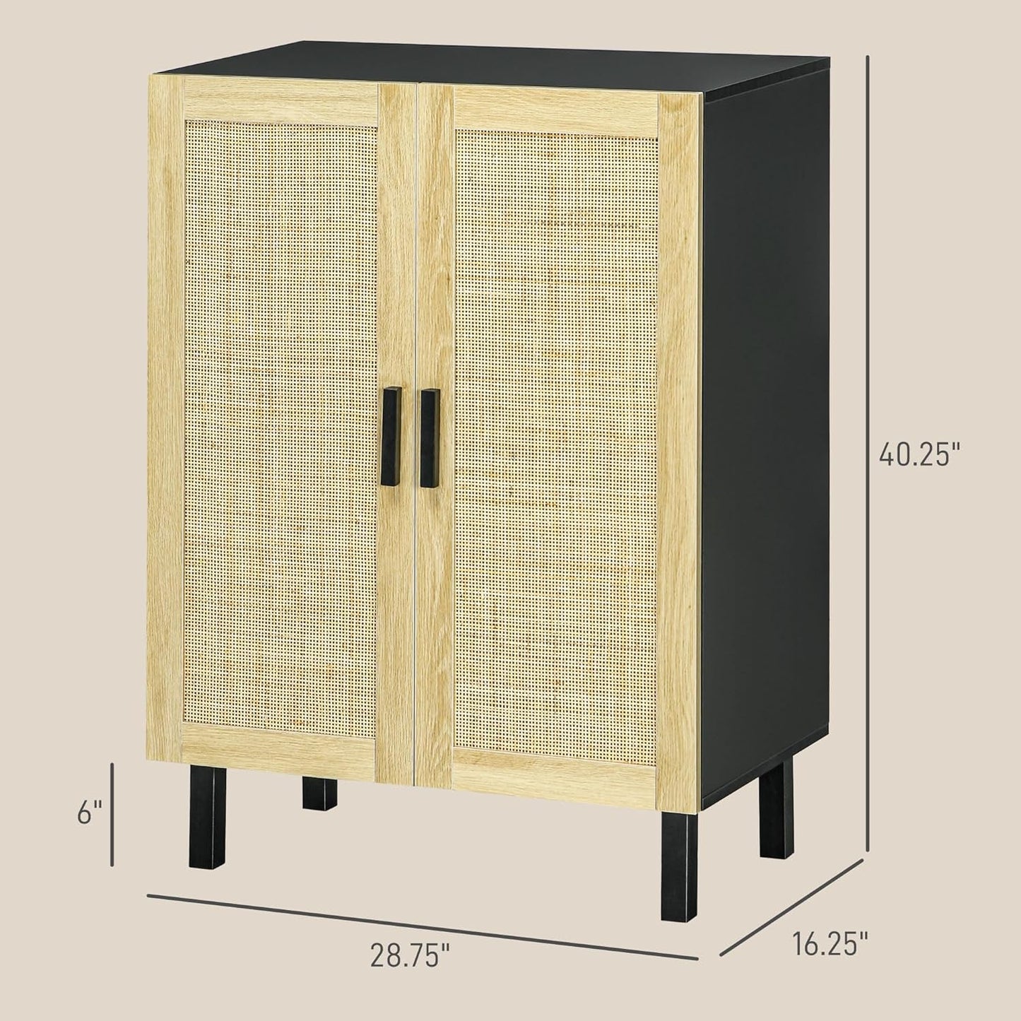 Boho Chic Buffet Cabinet with Woven Rattan Doors – Modern Storage Sideboard
