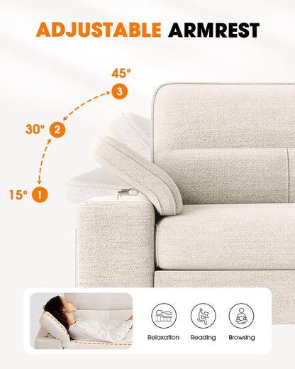 Modern Apartment Loveseat with Adjustable Arms | Tool-Free Assembly