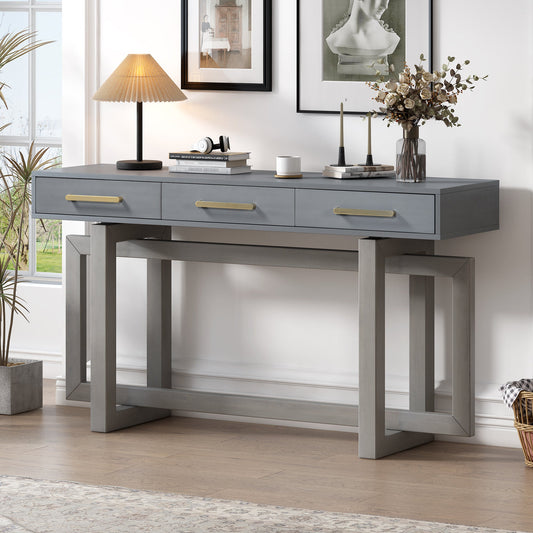 Antique Gray Three-Drawer Console Table