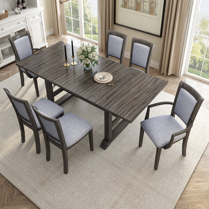 Extendable Trestle Table & Upholstered Linen Chairs