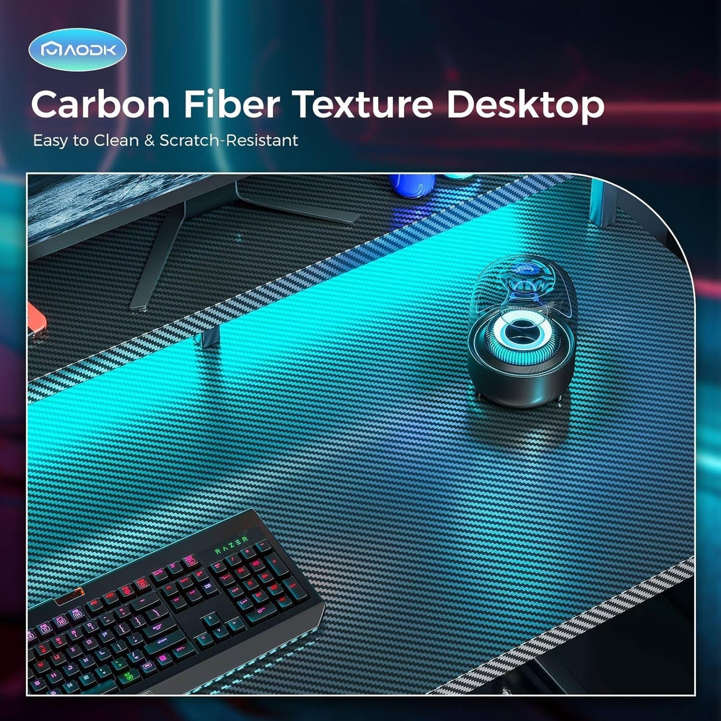 Computer Desk with LED Lights & Power Outlets