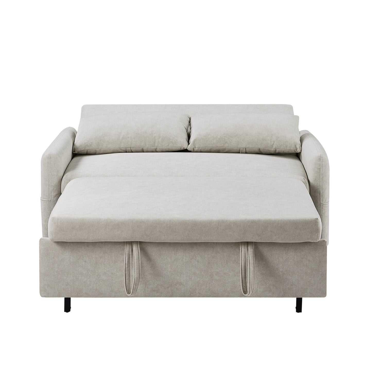 2-Seat Microfiber Sofa Bed with Pillows and Side Storage
