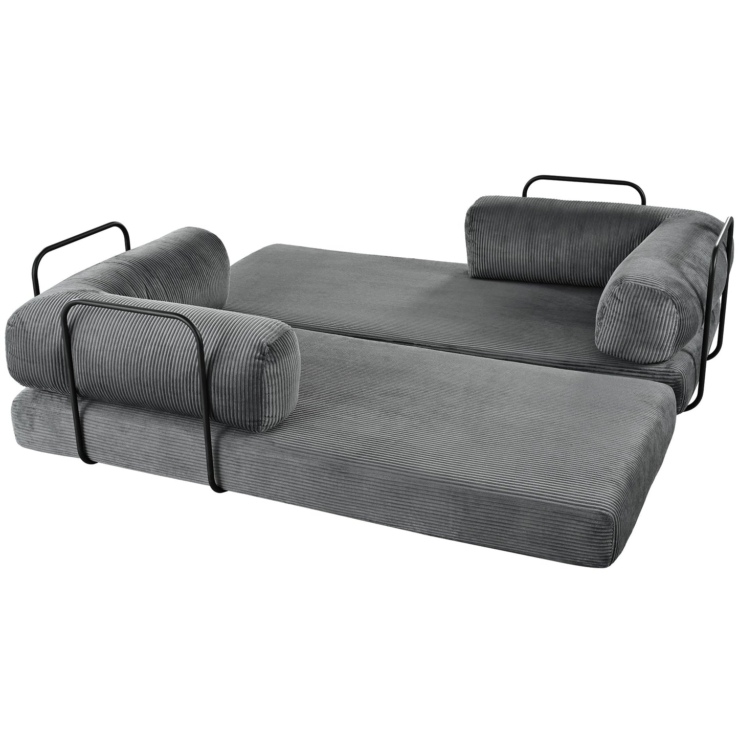 4-Seat Modular Sectional Sofa in Gray Corduroy - Converts to Guest Bed (No Assembly)