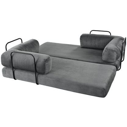 4-Seat Modular Sectional Sofa in Gray Corduroy - Converts to Guest Bed (No Assembly)