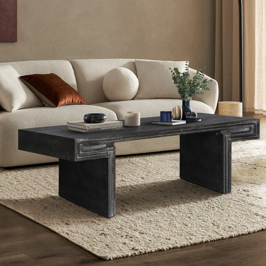 American Vintage Industrial Coffee Table, Premium Reclaimed Lacquered Black Wood Replica