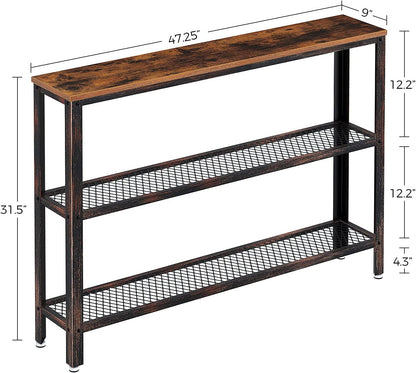 47" Narrow Rustic Console Table with 2-Tier Metal Shelves
