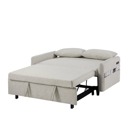 2-Seat Microfiber Sofa Bed with Pillows and Side Storage