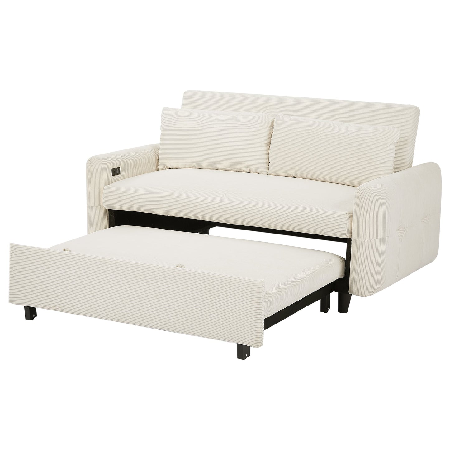 Avery Mid-Century Beige Loveseat Sleeper with Adjustable Backrest