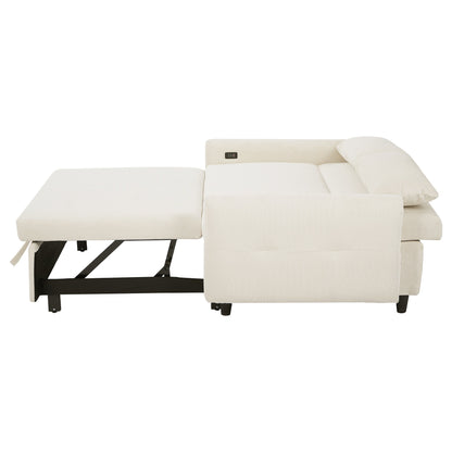 Avery Mid-Century Beige Loveseat Sleeper with Adjustable Backrest