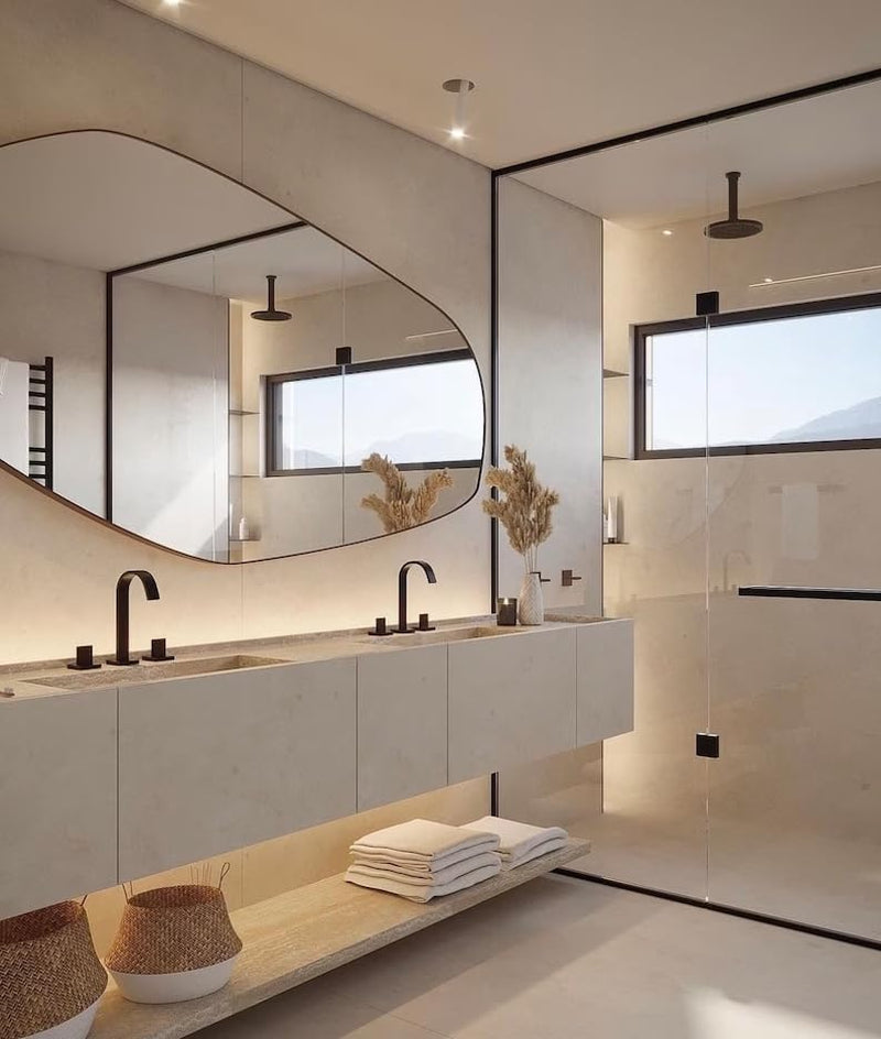 Asymmetrical Wooden Framed Wall Mirror