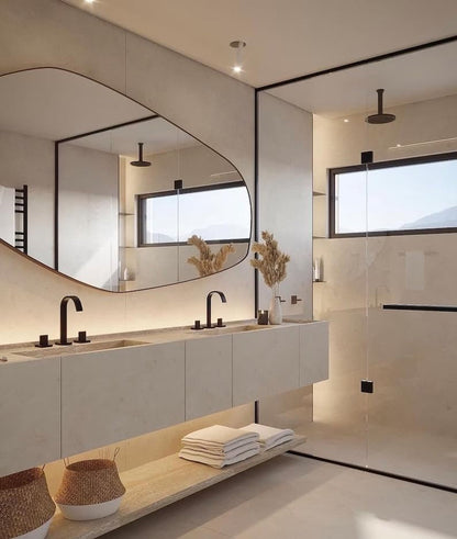 Asymmetrical Wooden Framed Wall Mirror