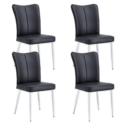 Modern Black PU Dining Chair with Metal Legs (Ergonomic Design)