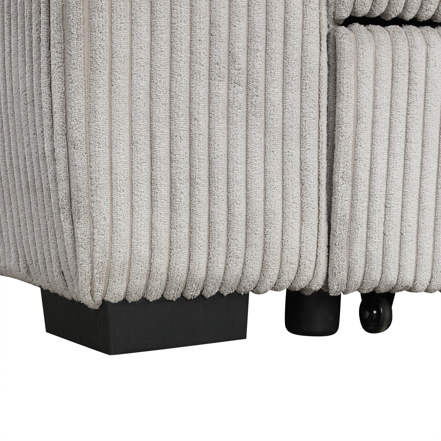 Light Grey Corduroy Sectional Sofa Bed with Built-in USB, Storage, and Movable Ottoman