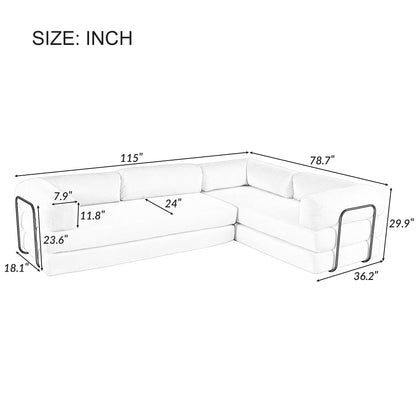 4-Seat Modular Sectional Sofa in Gray Corduroy - Converts to Guest Bed (No Assembly)