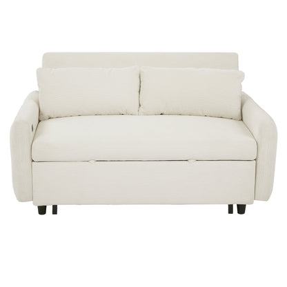 Avery Mid-Century Beige Loveseat Sleeper with Adjustable Backrest