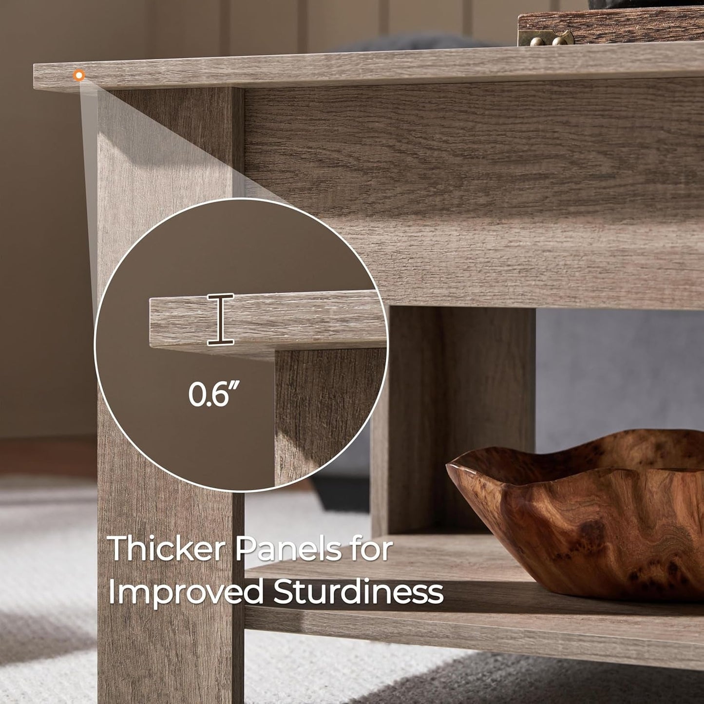 Lift-Top Coffee Table with Hidden Storage & Adjustable Shelf