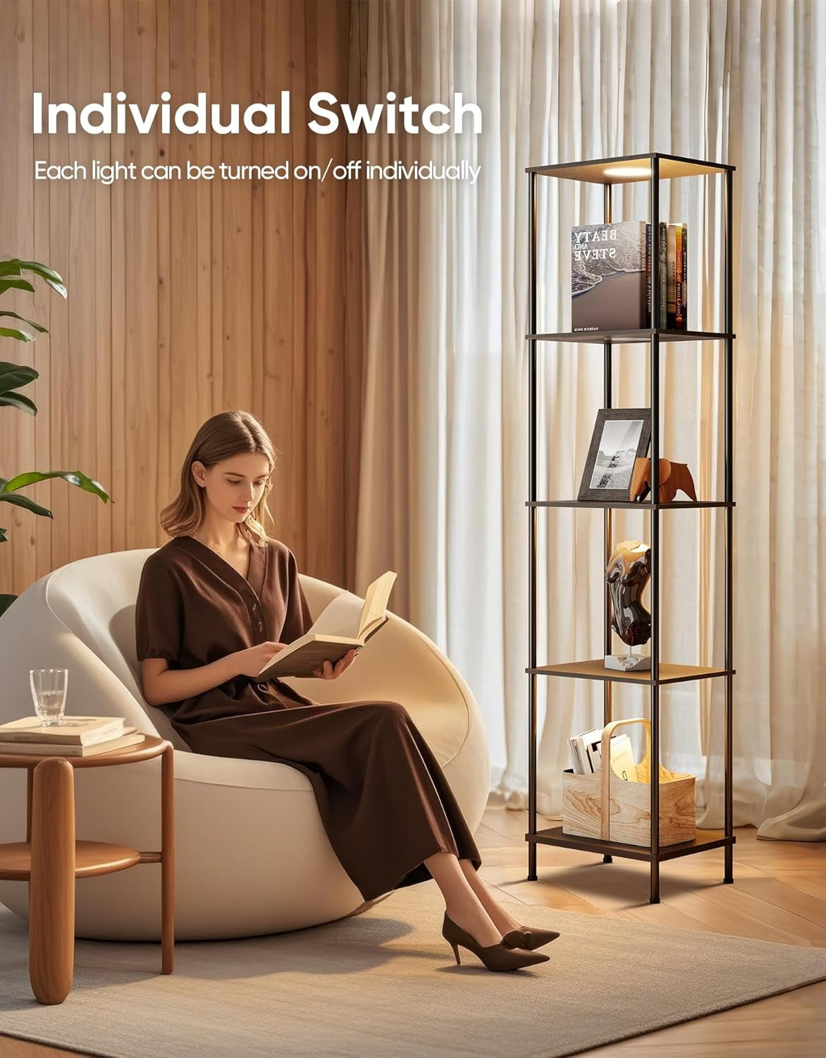 RGBW 5-Tier Display Floor Lamp – Color-Changing with Adjustable Brightness
