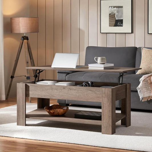 Lift-Top Coffee Table with Hidden Storage & Adjustable Shelf