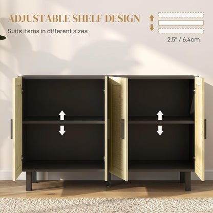 Boho Chic Rattan Buffet Cabinet with Adjustable Shelves – Black & Natural