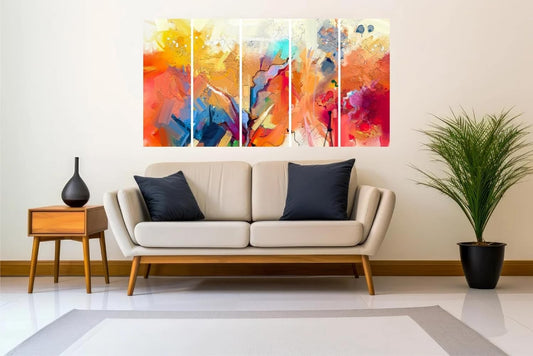 5 Panel Abstract Wall Art | Vibrant Color Splash Canvas Painting
