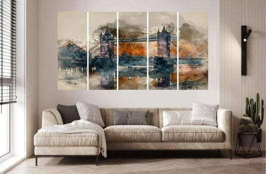 Multiframe wall art above a sofa in a living room