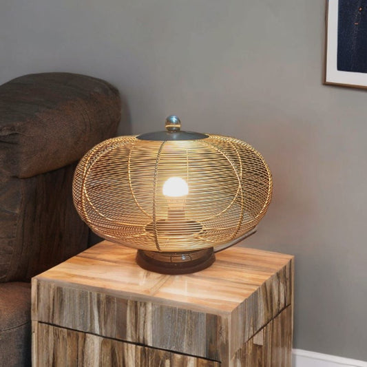 Modern Decorative Metal Table Lamp with Oval Wire Mesh Shade – Warm