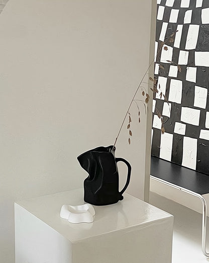 Modern boho pottery vase with artistic wrinkled design