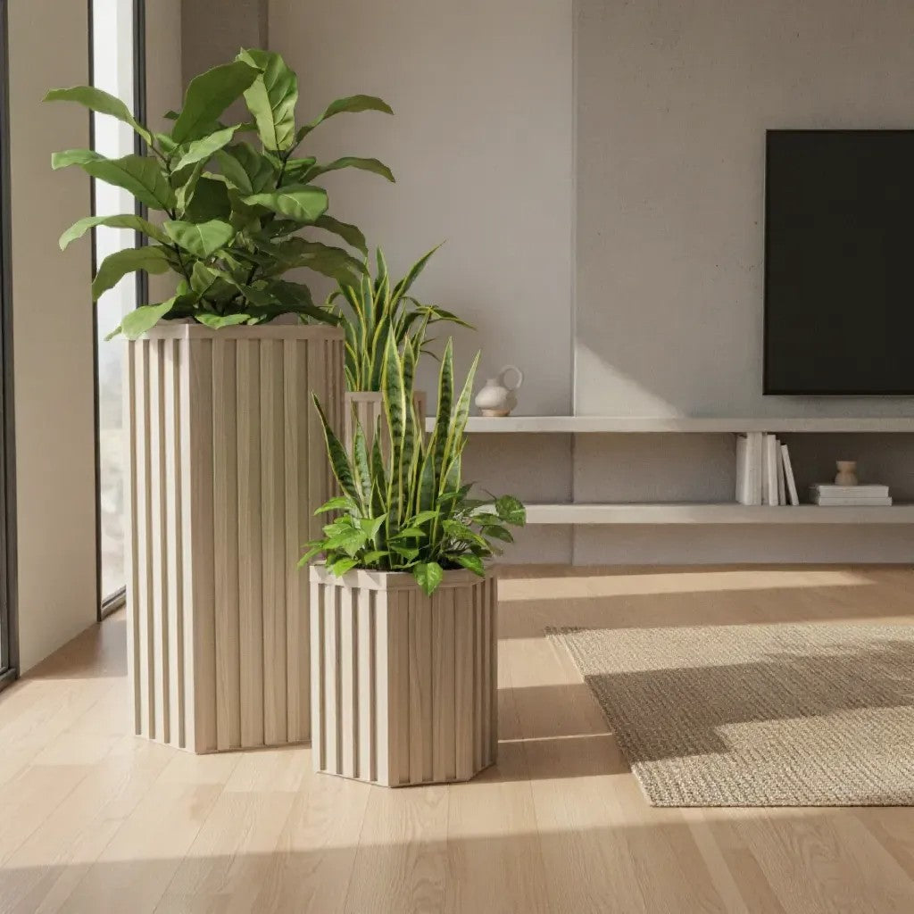 Sleek Aluminum Hexagon Grove Column Planters (3 Height Options) - Medium
