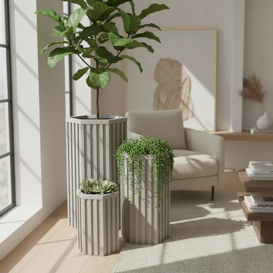 Sleek Aluminum Hexagon Grove Column Planters (3 Height Options) - Medium