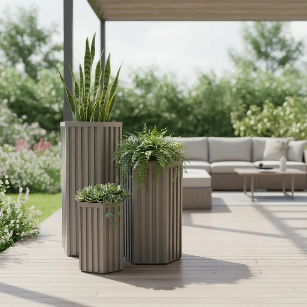 Sleek Aluminum Hexagon Column Grove Planters (3 Height Options) - Large