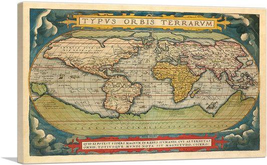 Vintage World Map Canvas | Abraham Ortelius' Theatrum Orbis Terrarum