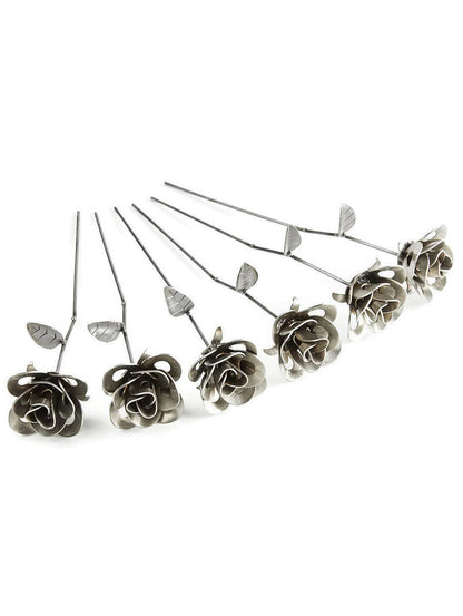 Handmade welded metal rose bouquet with upcycled vase