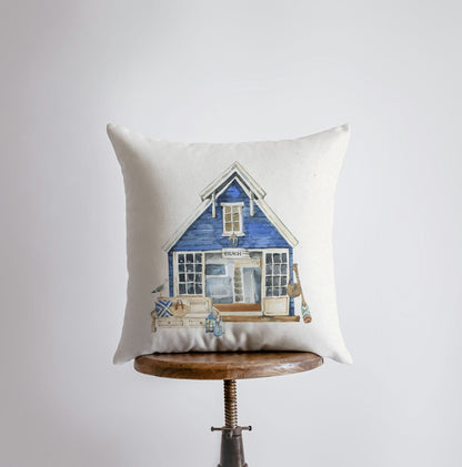 Watercolor Beach House Pillow Cover