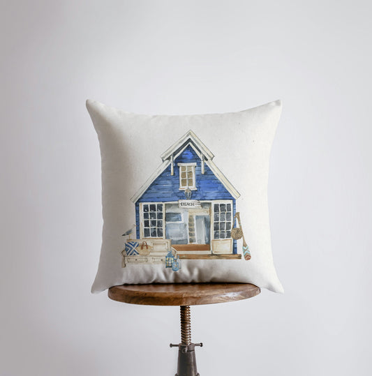 Watercolor Beach House Pillow Cover